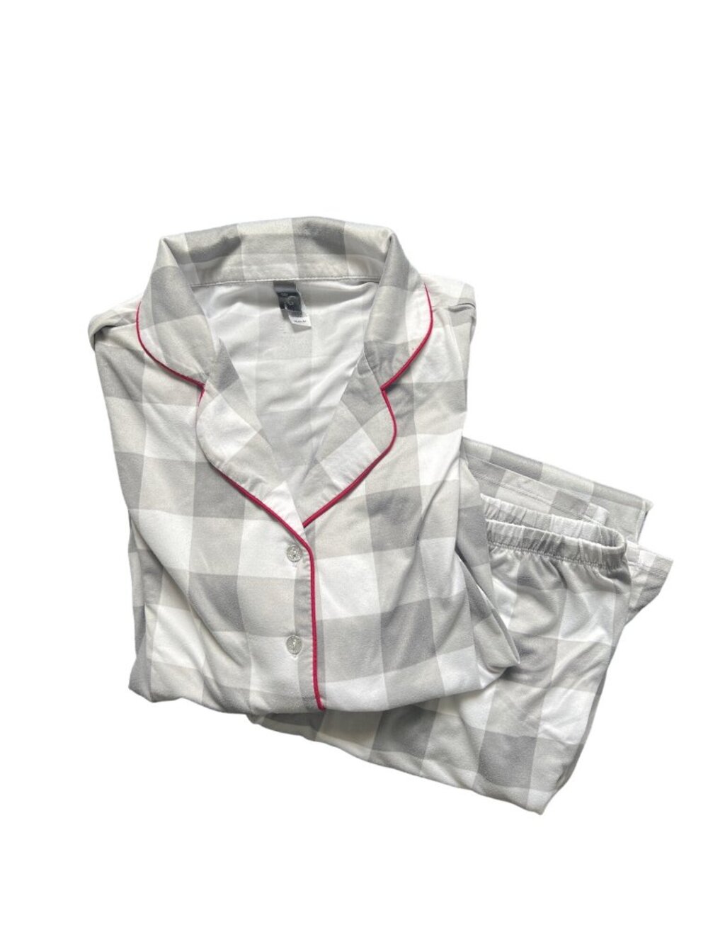 PJ Couture Grey Plaid Pajama Set With Red Piping Sparkle Buttons
